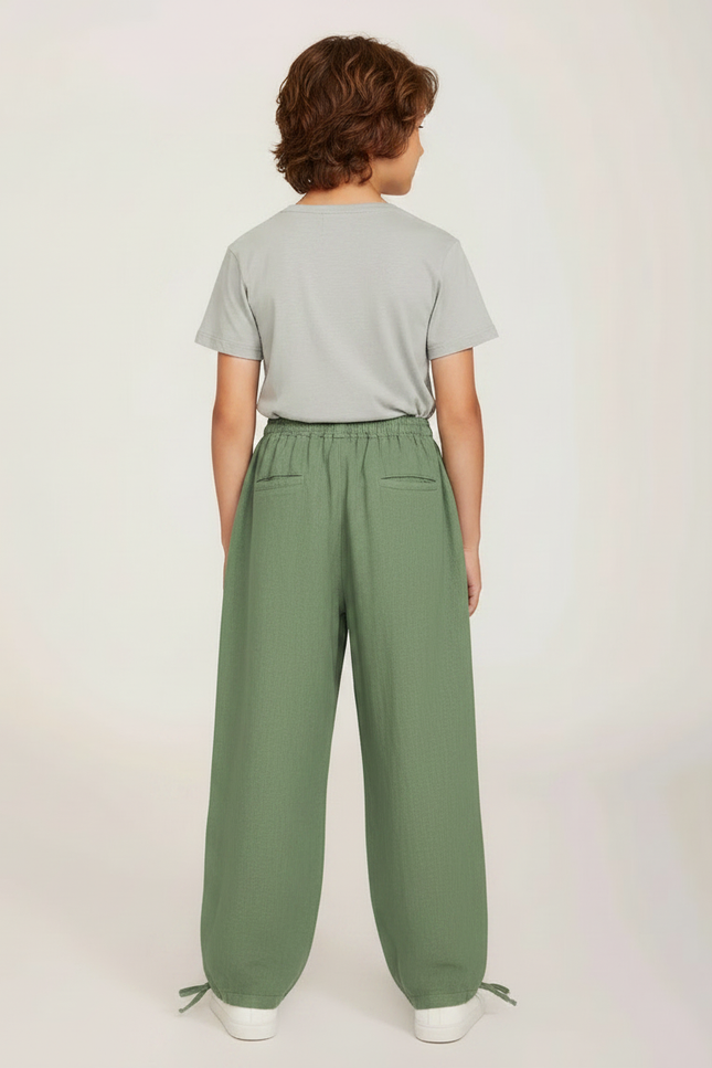 Pantalon Parachute Vert Lin Ample Garçon Décontracté - vue 2