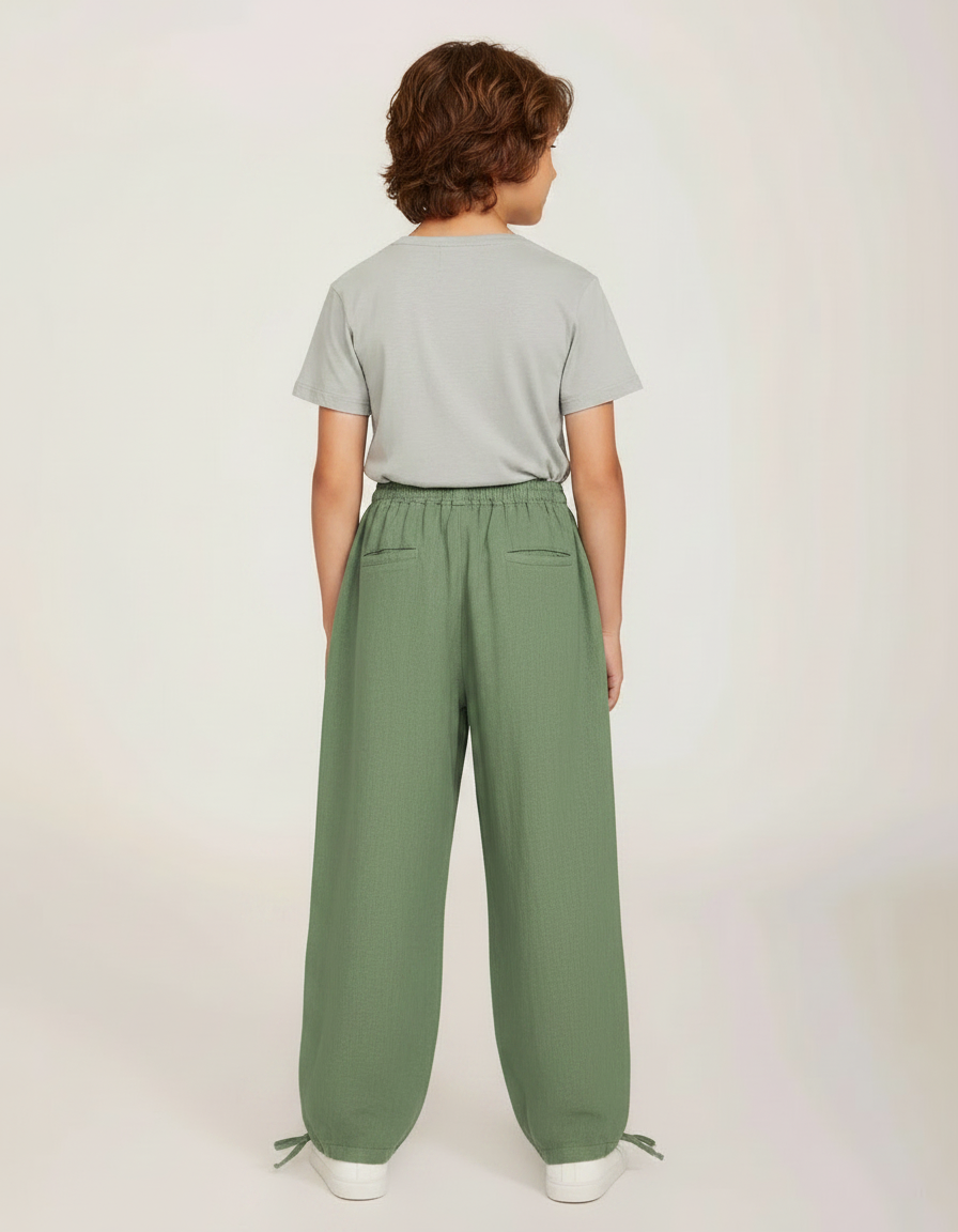 Pantalon Parachute Vert Lin Ample Garçon Décontracté - vue 2