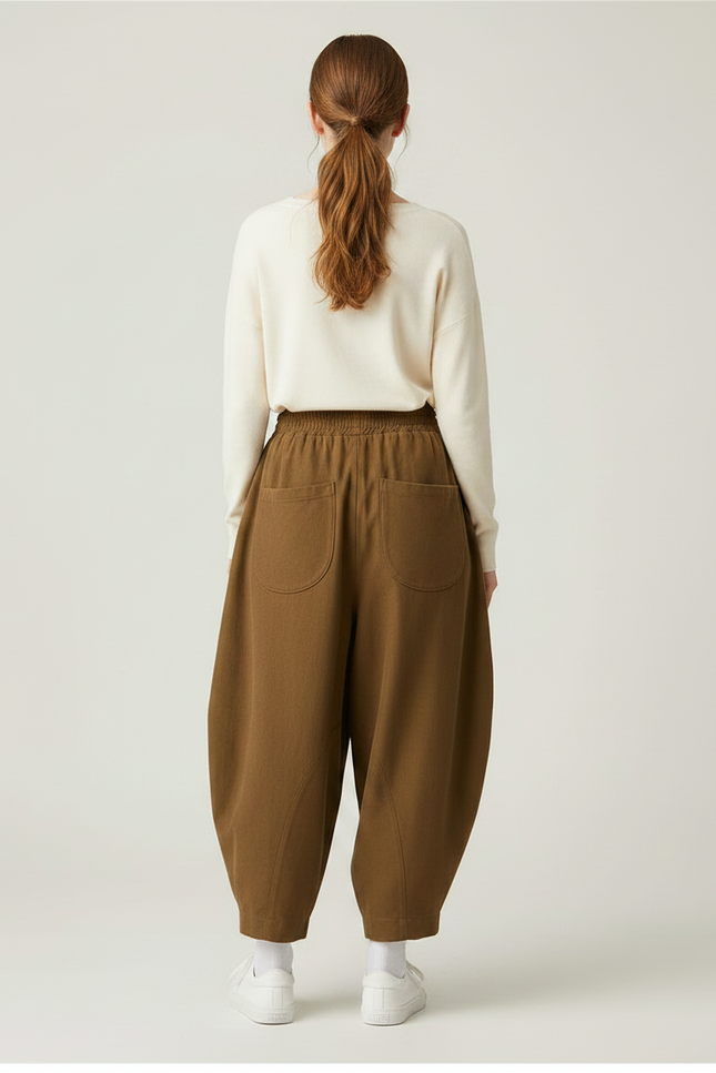 Pantalon Parachute Marron Ample Coton Confortable Femme - Molleton - vue 2