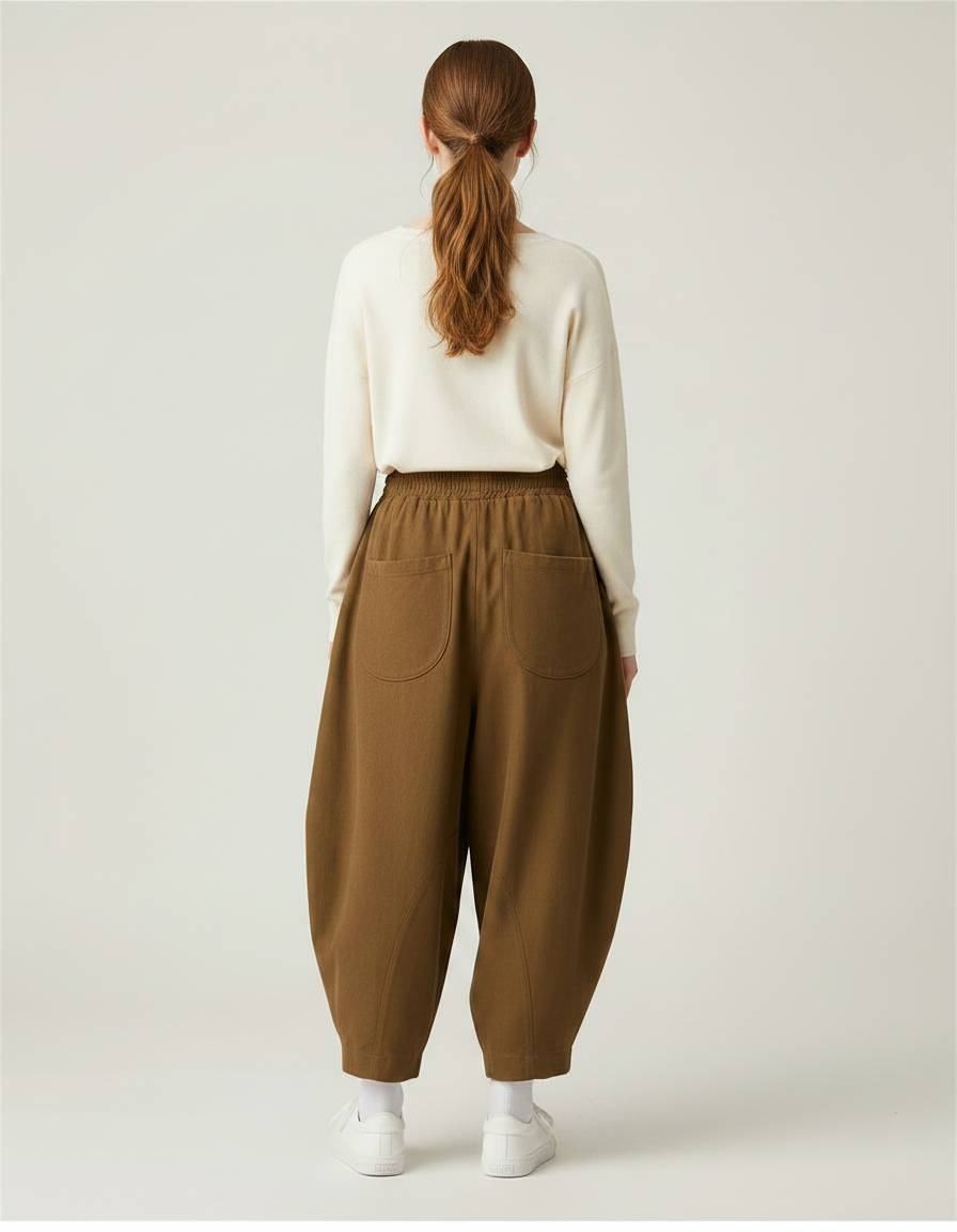 Pantalon Parachute Marron Ample Coton Confortable Femme - Molleton - vue 2