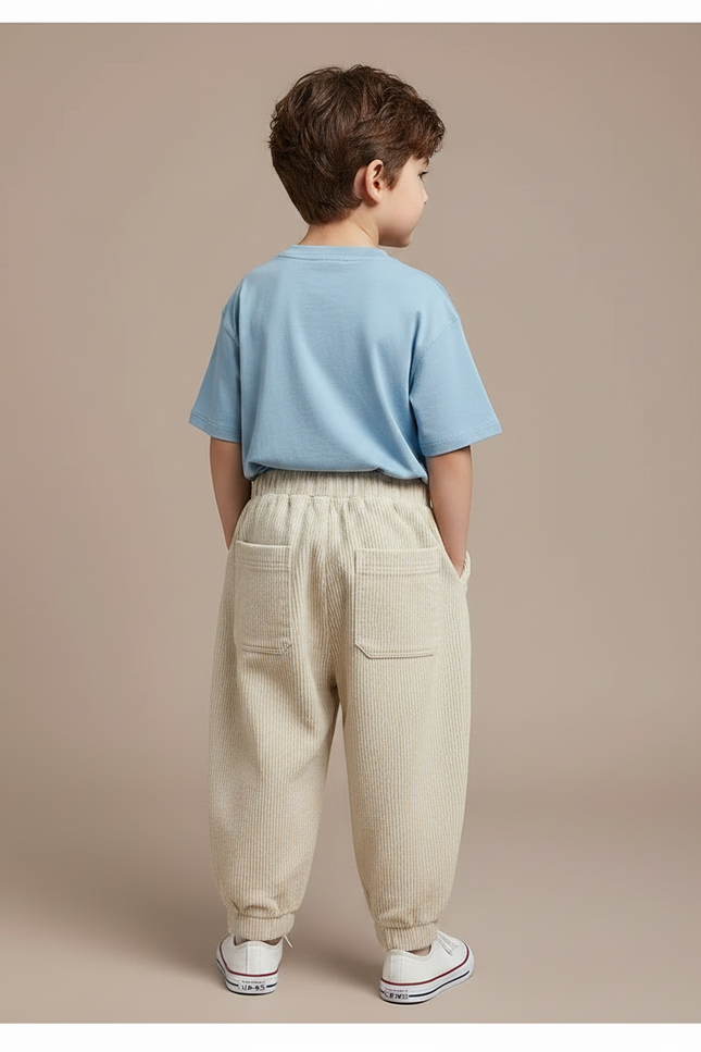 Pantalon Parachute Beige Côtelé Ample Décontracté Enfant - Cordé - vue 2
