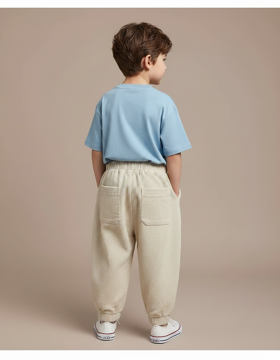 Pantalon Parachute Beige Côtelé Ample Décontracté Enfant - Cordé - vue 2