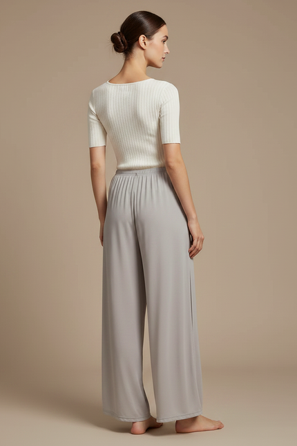 Pantalon Parachute Gris Fluide Ample Élégant Femme - Polyester - vue 2