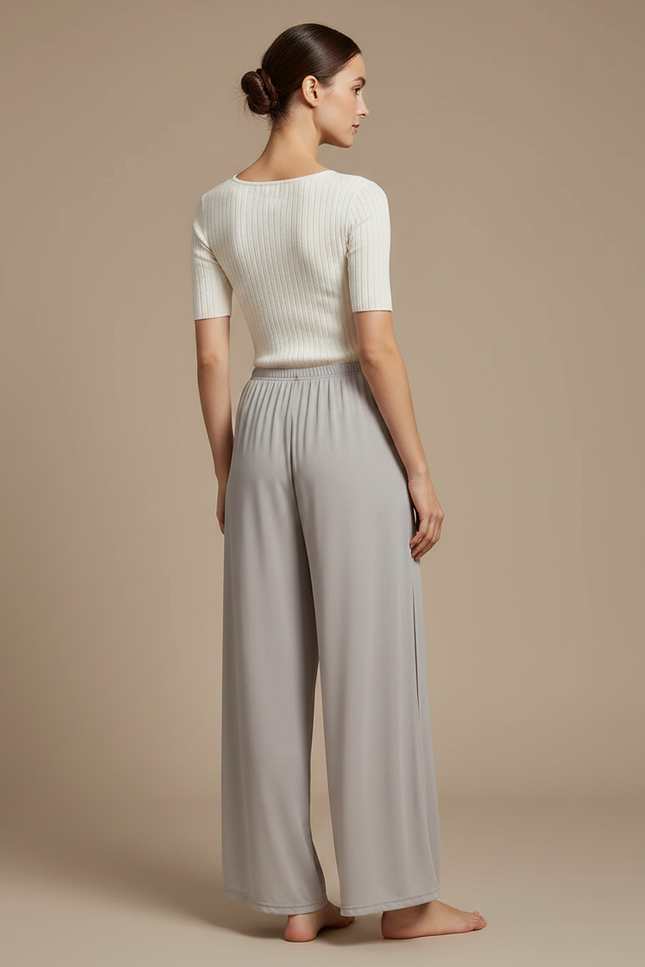 Pantalon Parachute Gris Fluide Ample Élégant Femme - Polyester - vue 2