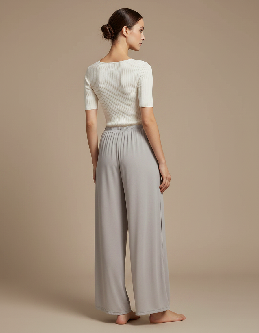 Pantalon Parachute Gris Fluide Ample Élégant Femme - Polyester - vue 2