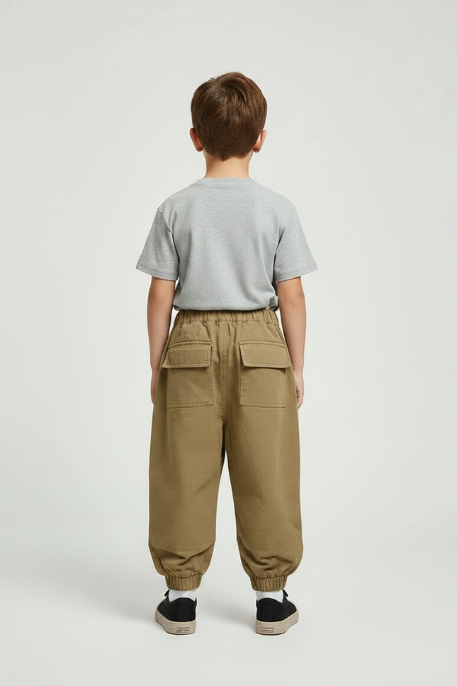 Pantalon Parachute Kaki Ample Cargo Garçon - Toile - vue 2