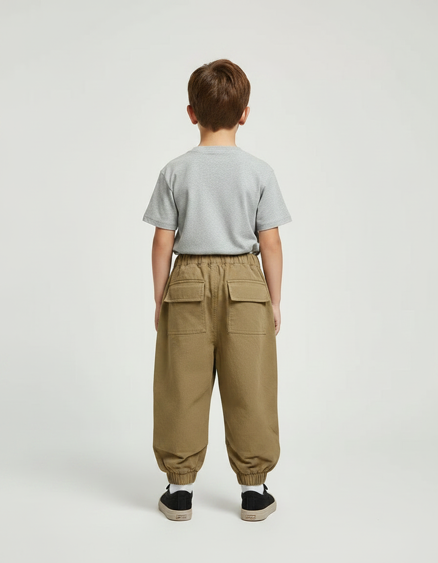 Pantalon Parachute Kaki Ample Cargo Garçon - Toile - vue 2