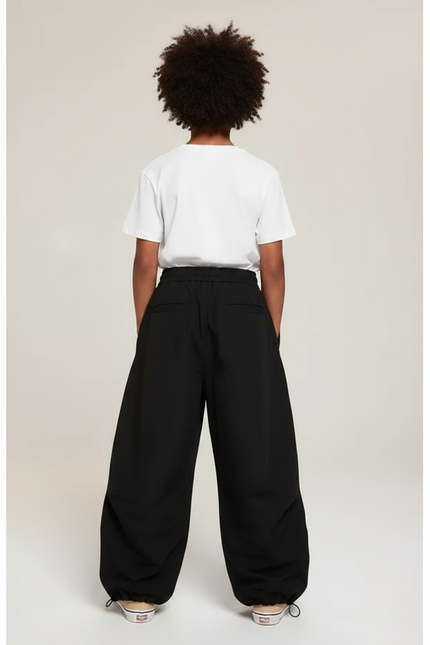 Pantalon Parachute Noir Ample Cordon Unisexe Décontracté - Polyester - vue 2