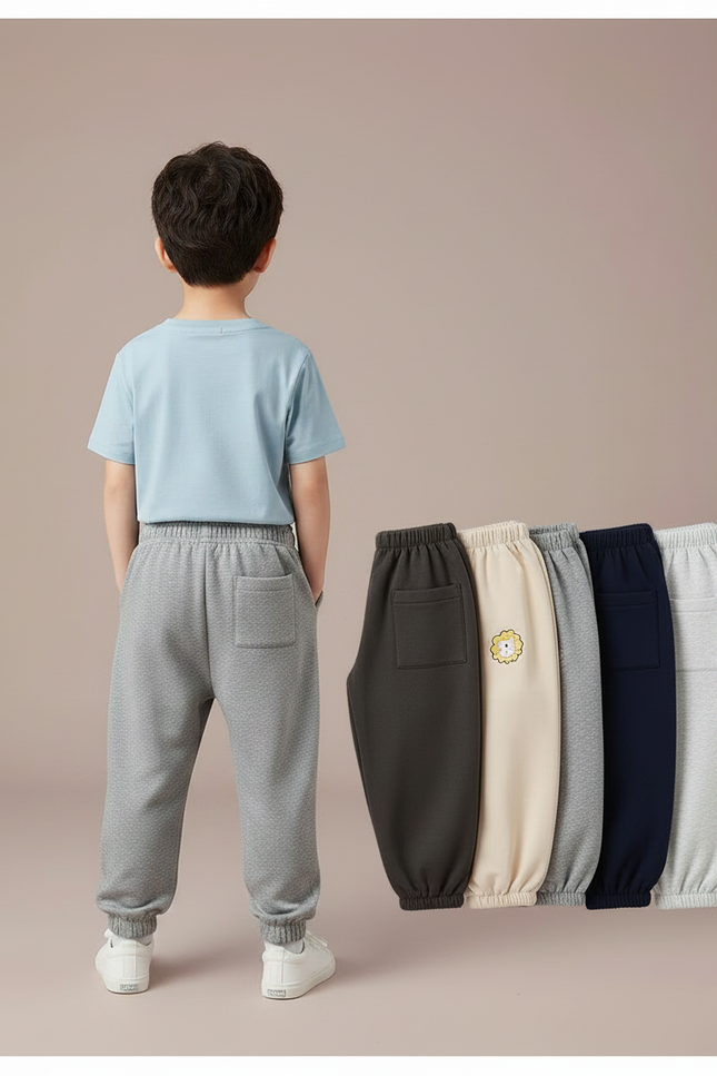 Pantalon Parachute Gris Molletonné Brodé Décontracté Enfant - vue 2