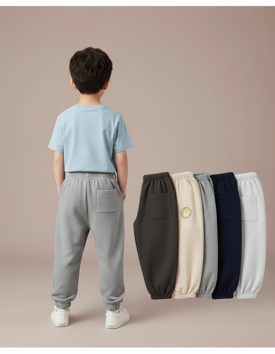 Pantalon Parachute Gris Molletonné Brodé Décontracté Enfant - vue 2