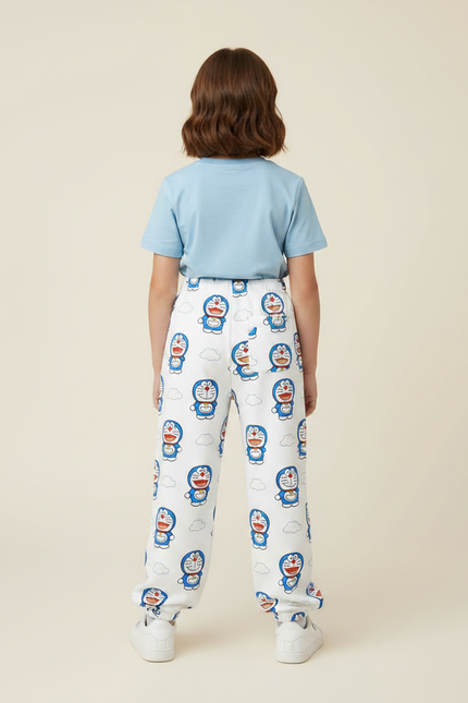 Pantalon Parachute Blanc Ample Doraemon Décontracté Enfant - Imprimé Molleton - vue 2