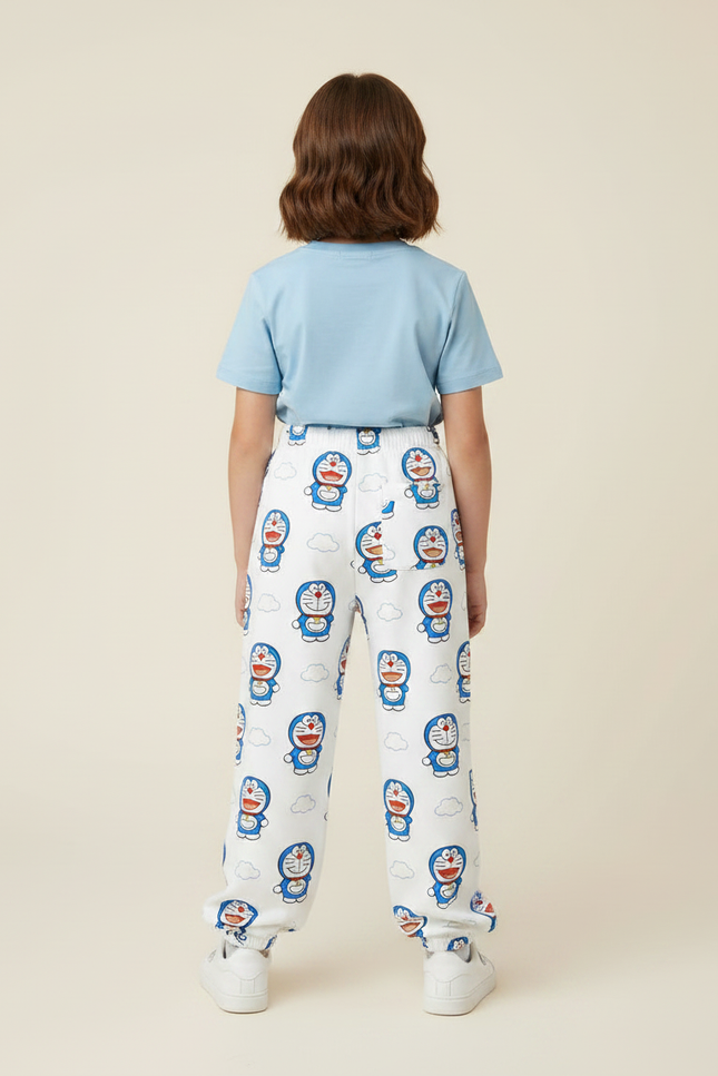 Pantalon Parachute Blanc Ample Doraemon Décontracté Enfant - Imprimé Molleton - vue 2