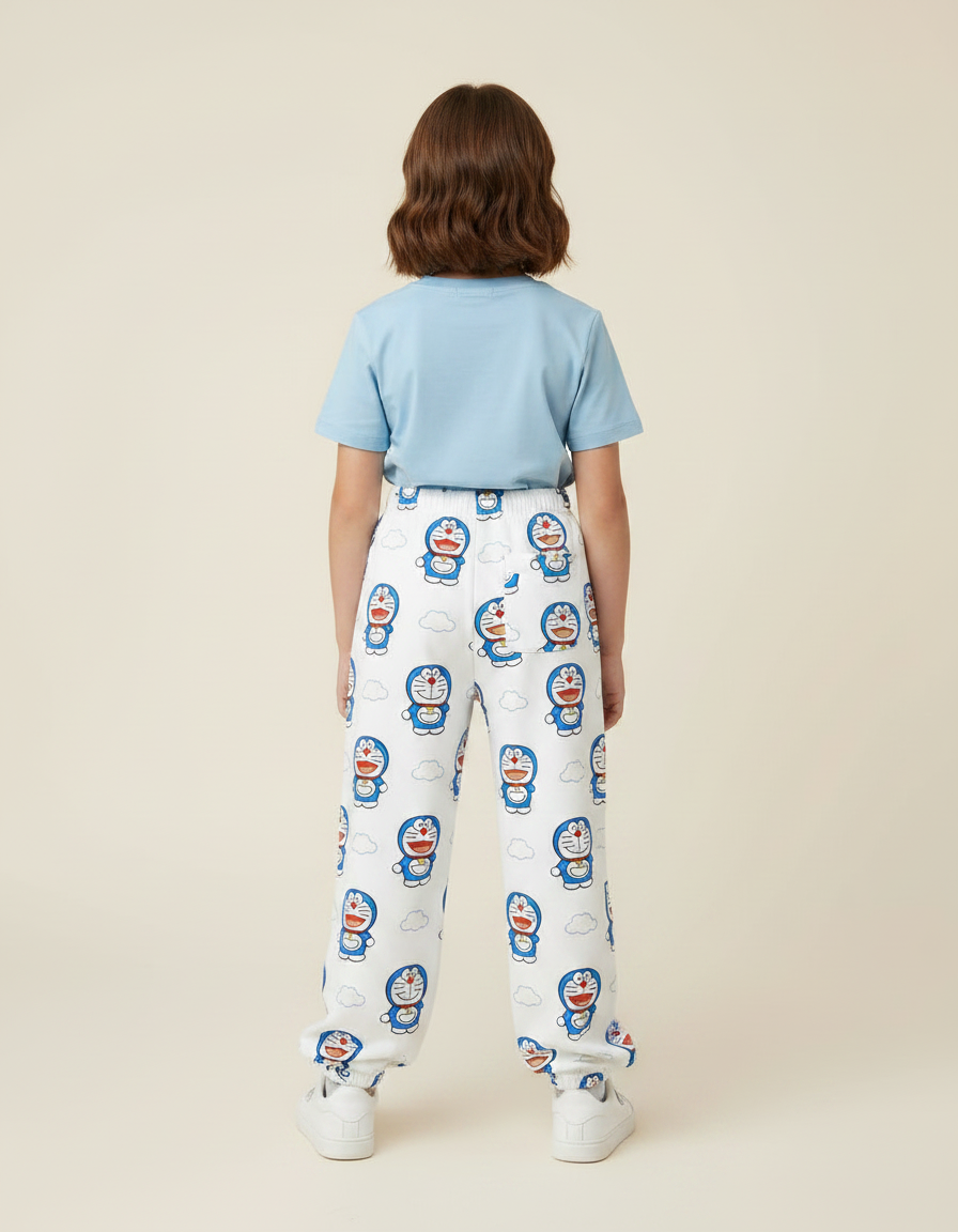 Pantalon Parachute Blanc Ample Doraemon Décontracté Enfant - Imprimé Molleton - vue 2