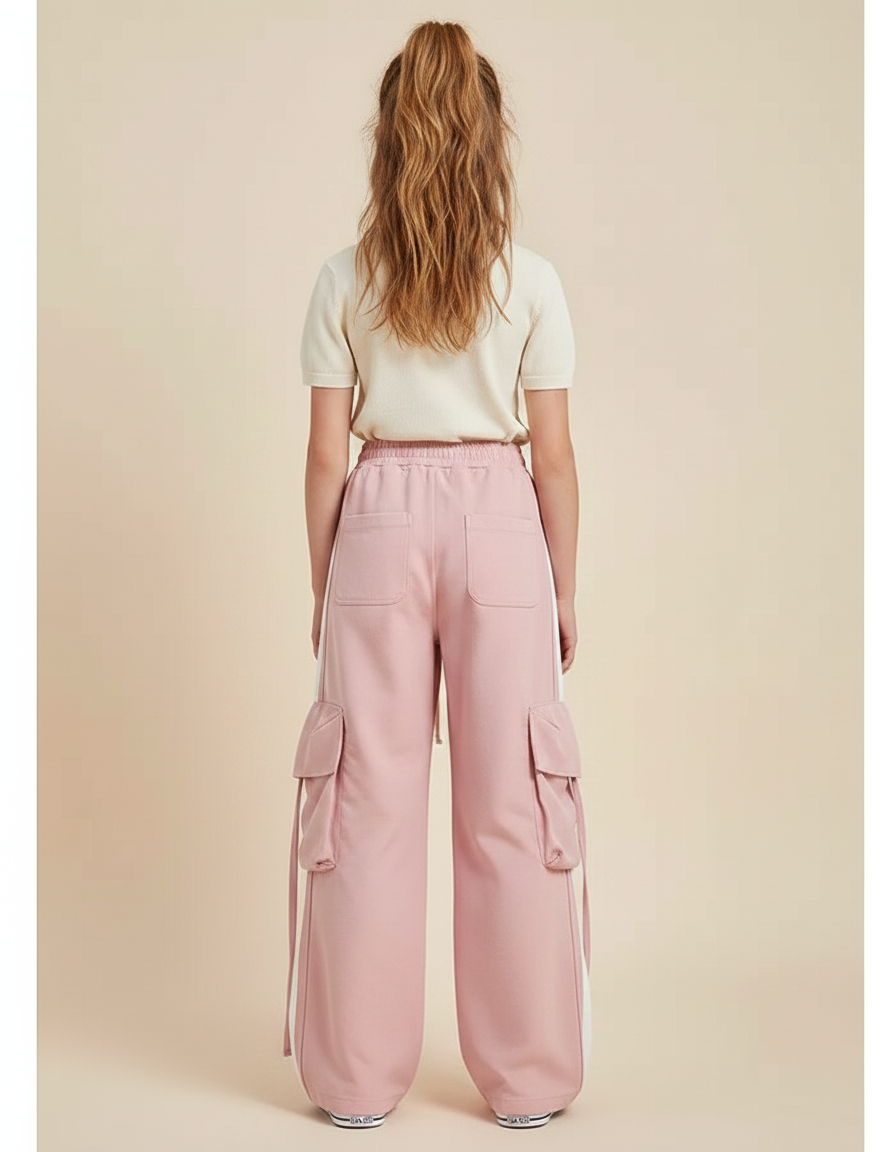 Pantalon Parachute Rose Cargo Ample Confortable Fille - Molleton - vue 2