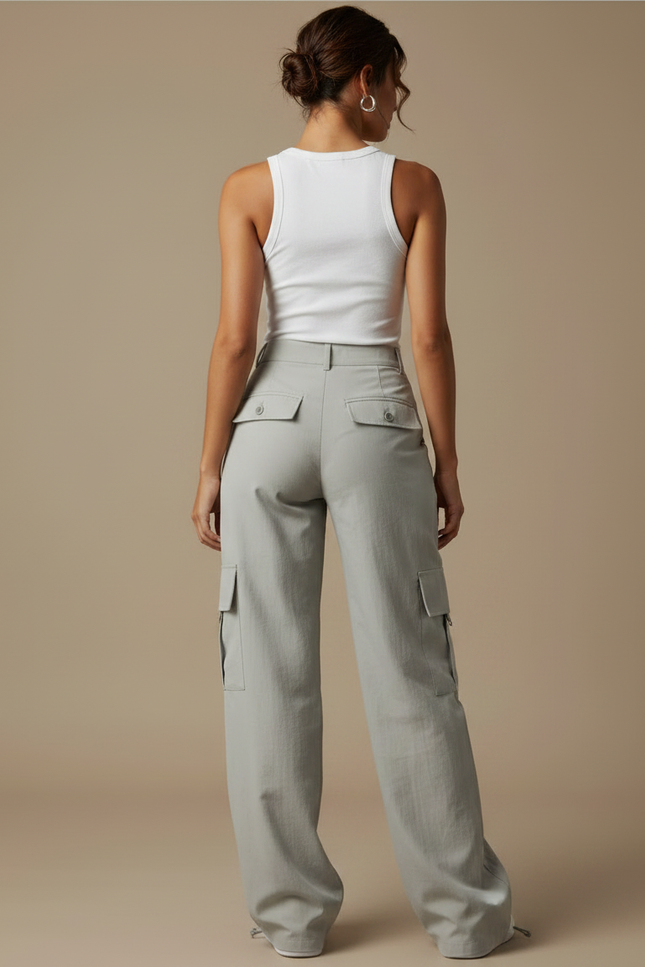 Pantalon Parachute Femme Gris Cargo - Polyester - vue 2