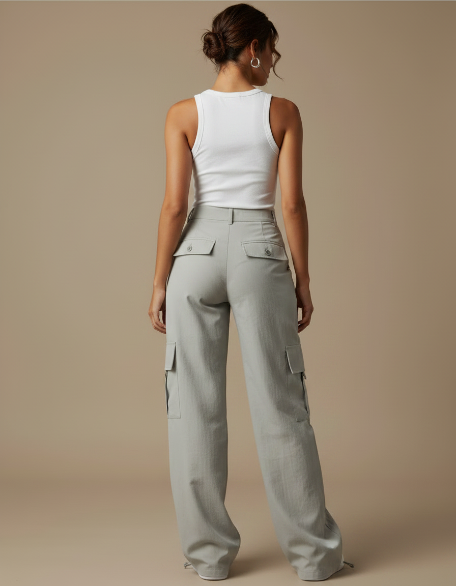 Pantalon Parachute Femme Gris Cargo - Polyester - vue 2