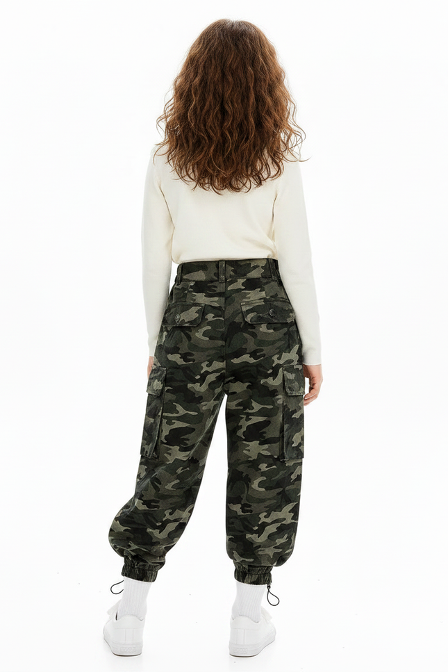 Pantalon Parachute Camouflage Cargo Ample Fille - Imprimé Gabardine - vue 2