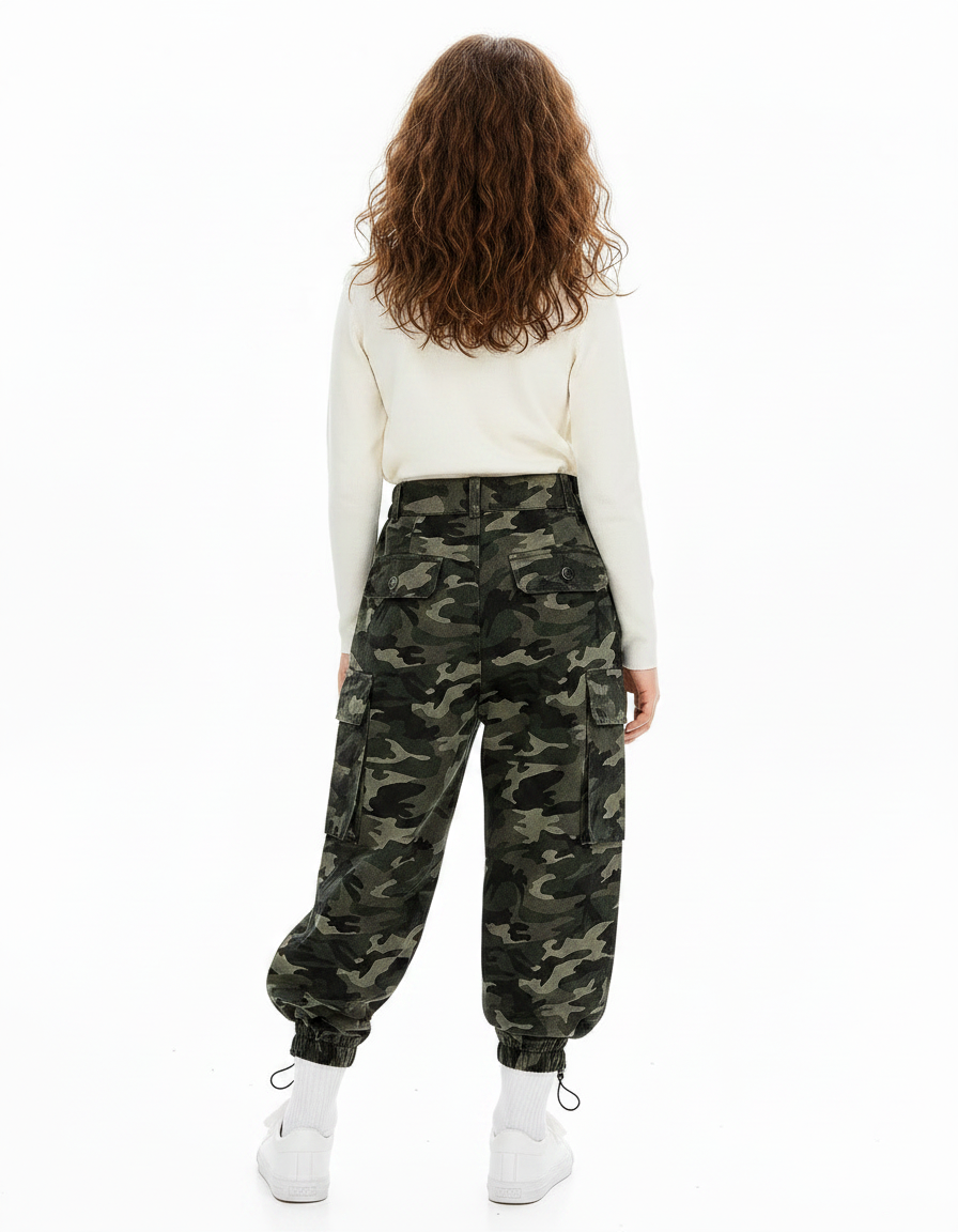 Pantalon Parachute Camouflage Cargo Ample Fille - Imprimé Gabardine - vue 2