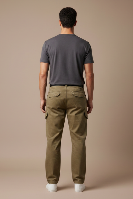 Pantalon Parachute Kaki Ample Coton Décontracté Multipoches Homme - Gabardine - vue 2