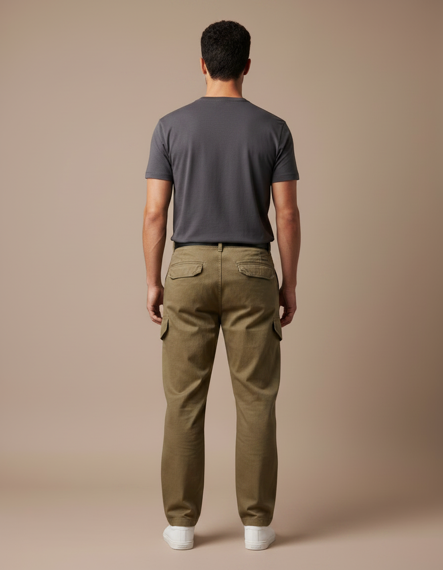 Pantalon Parachute Kaki Ample Coton Décontracté Multipoches Homme - Gabardine - vue 2