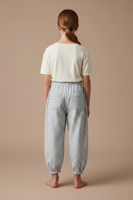 Pantalon Parachute Vichy Coton Ample Enfants - Bleu - vue 2