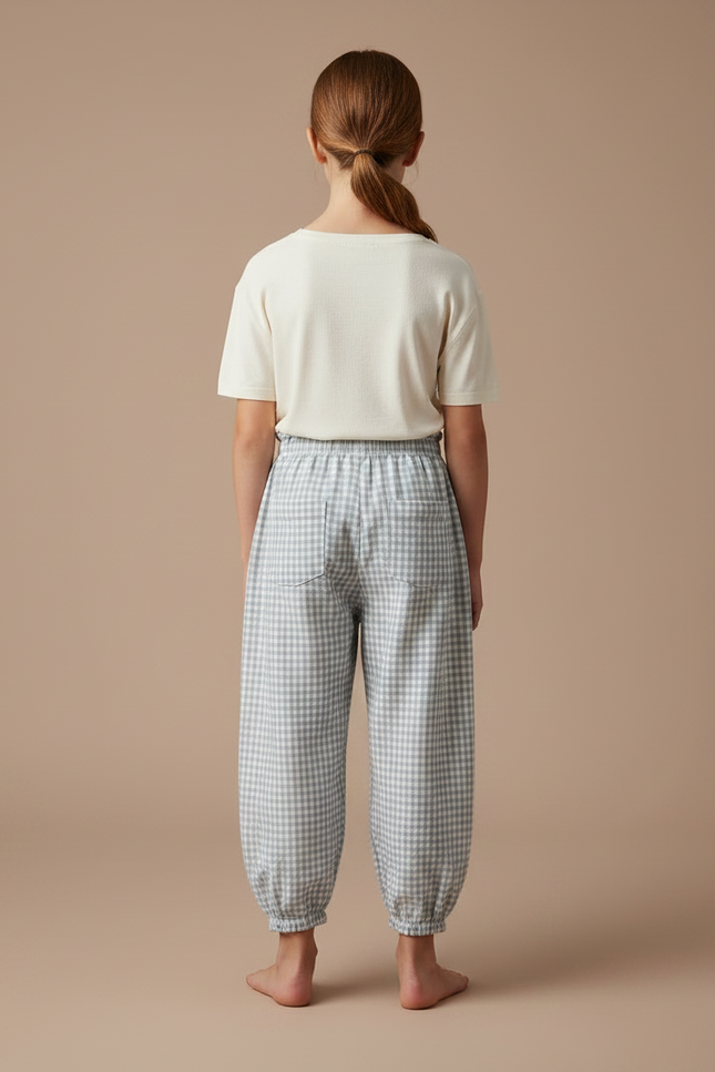 Pantalon Parachute Vichy Coton Ample Enfants - Bleu - vue 2