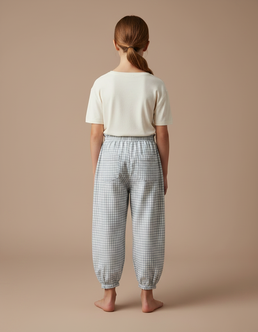 Pantalon Parachute Vichy Coton Ample Enfants - Bleu - vue 2