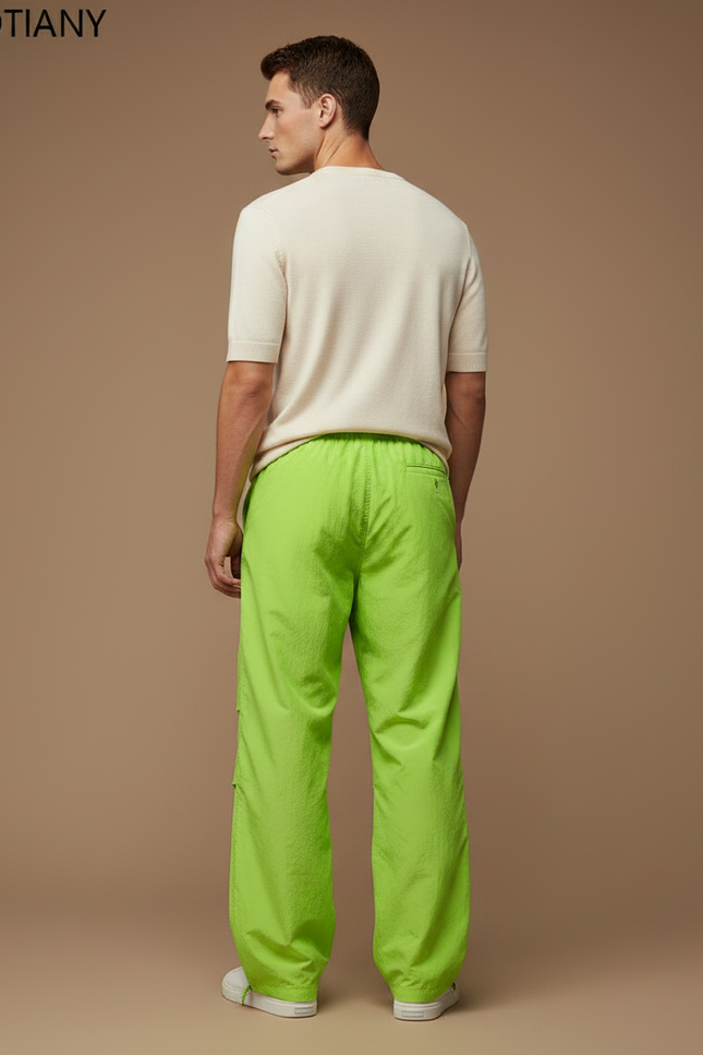 Pantalon Parachute Vert Ample Léger Décontracté Homme - Polyester - vue 2