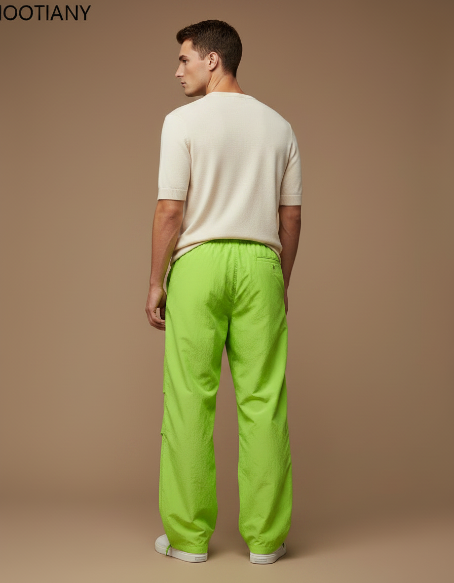 Pantalon Parachute Vert Ample Léger Décontracté Homme - Polyester - vue 2