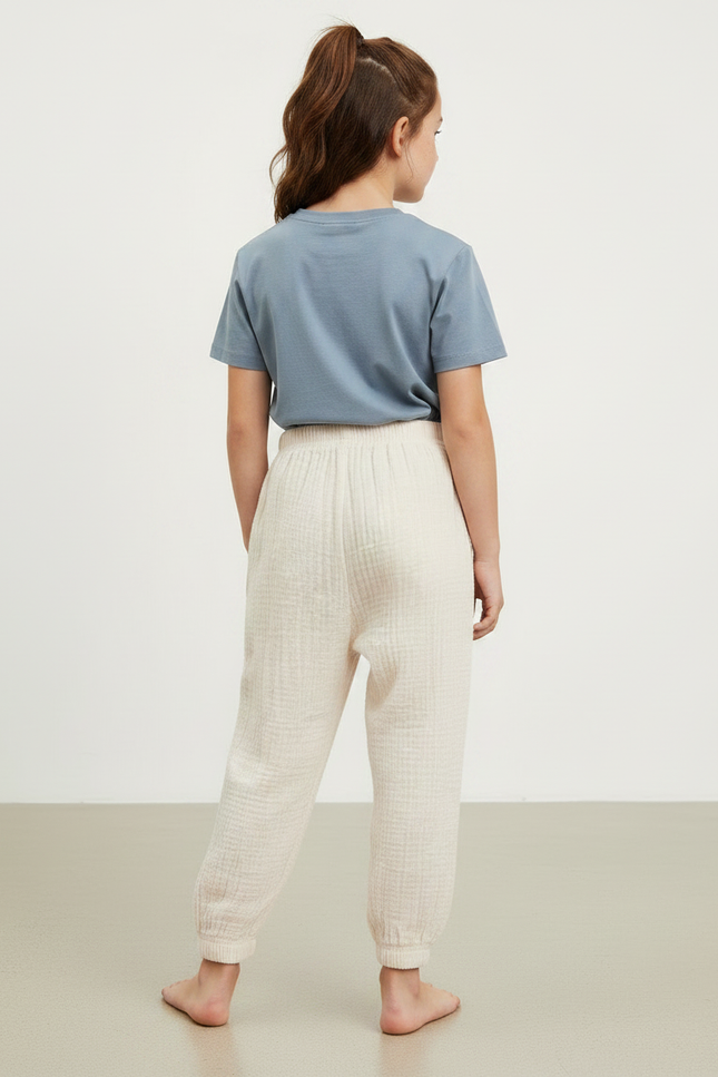 Pantalon Parachute Crème Ample Coton Enfant Doux - Beige - vue 2