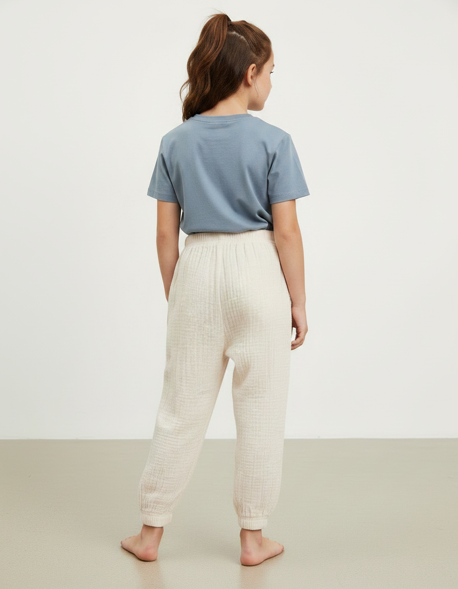Pantalon Parachute Crème Ample Coton Enfant Doux - Beige - vue 2