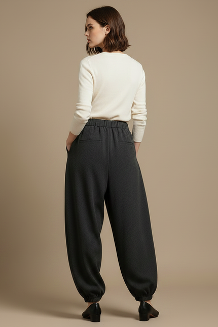 Pantalon Parachute Gris Ample Plissé Confortable Femme - Molleton - vue 2