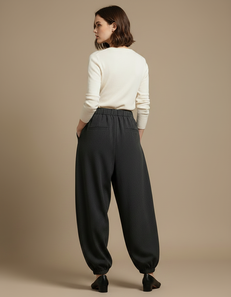 Pantalon Parachute Gris Ample Plissé Confortable Femme - Molleton - vue 2