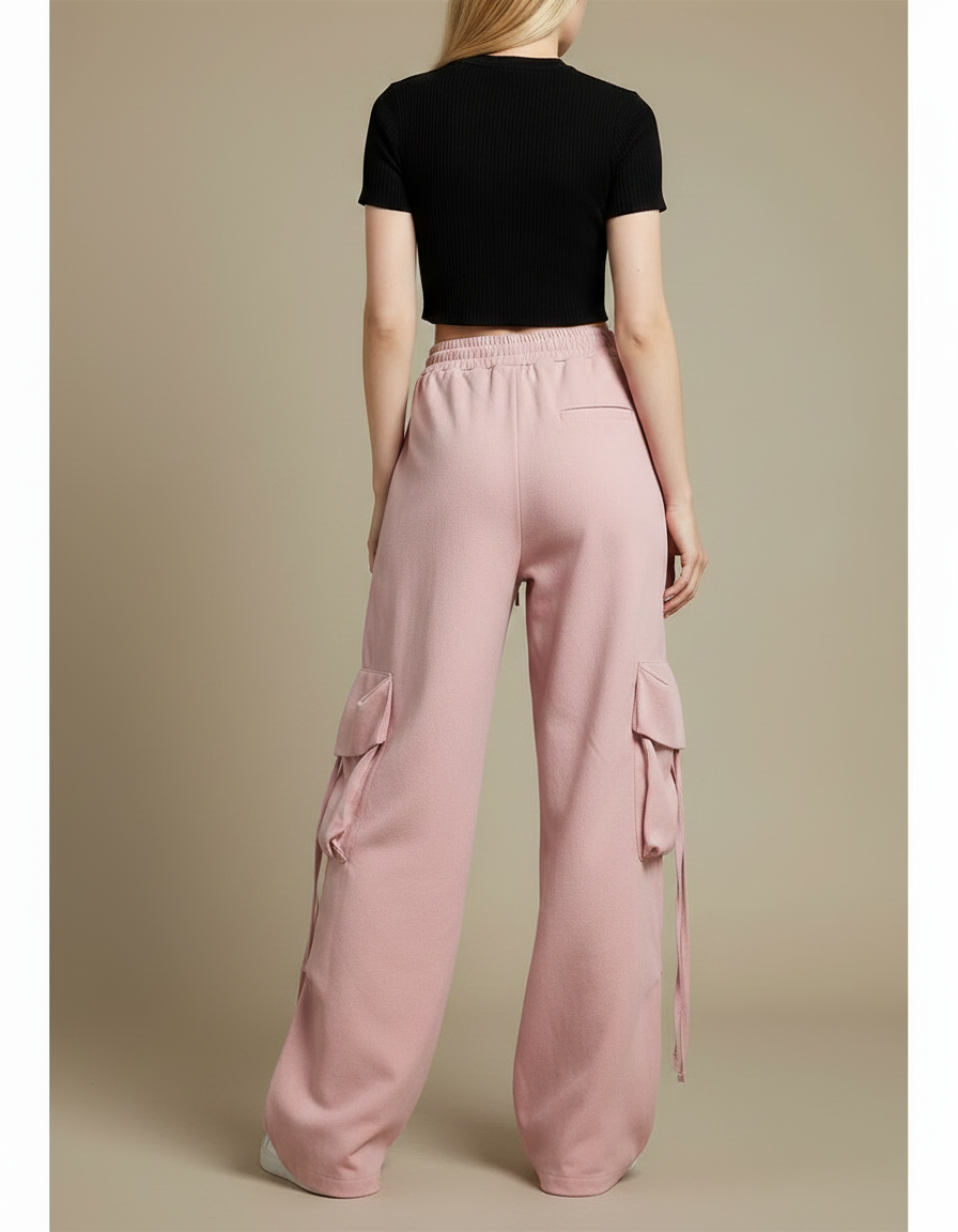 Pantalon Parachute Rose Ample Cargo Décontracté Femme - Molleton - vue 2
