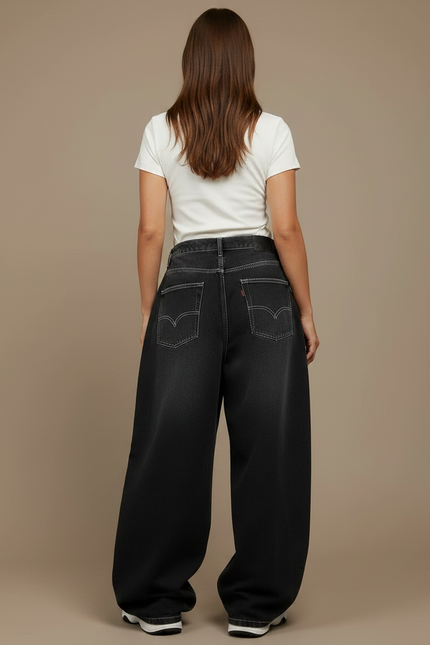 Pantalon Parachute Gris Délavé Ample Denim Y2K - Jean - vue 2