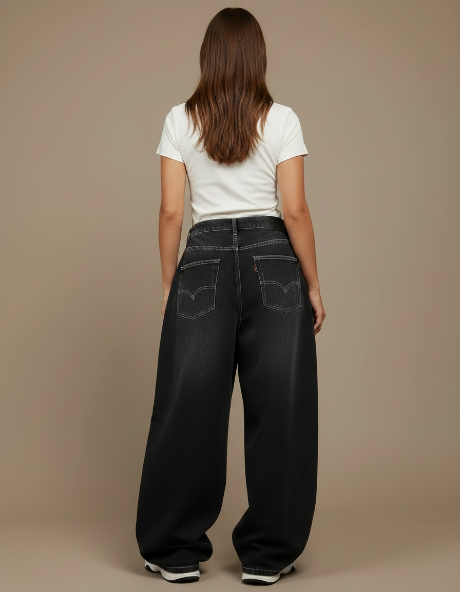 Pantalon Parachute Gris Délavé Ample Denim Y2K - Jean - vue 2