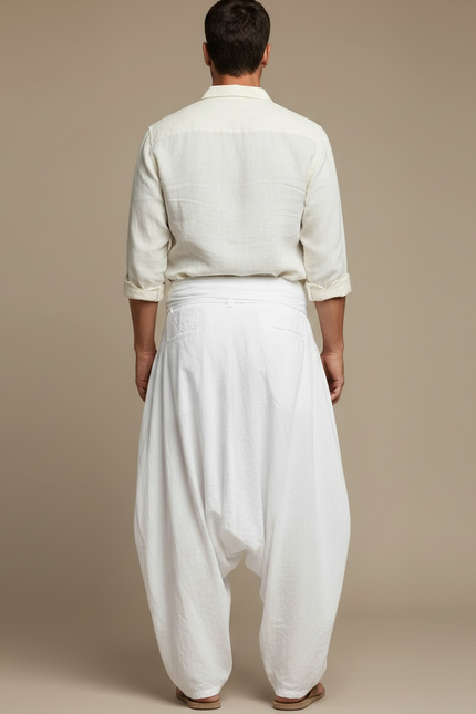 Pantalon Parachute Blanc Ample Lin Décontracté Homme - vue 2