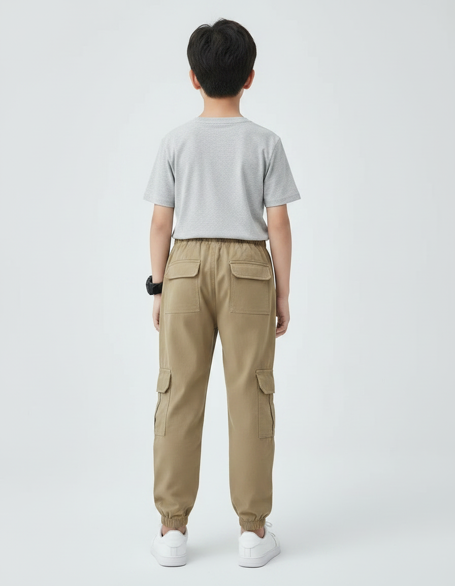 Pantalon Parachute Kaki Ample Coton Cargo Garçon - vue 2
