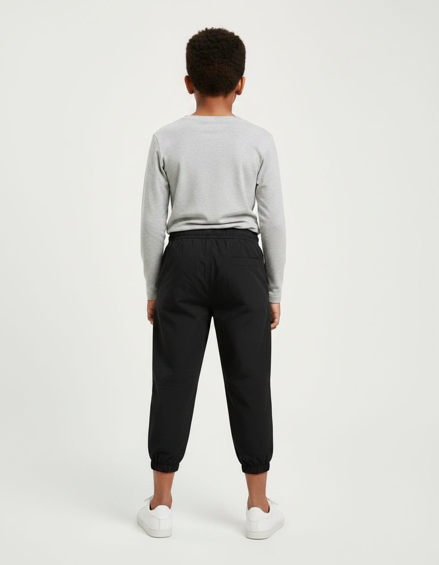 Pantalon Parachute Noir Uni Cordon Décontracté Garçon - Polyester - vue 2