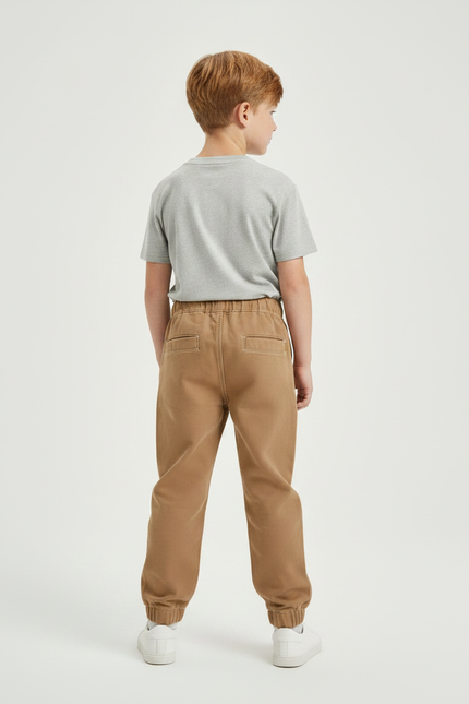 Pantalon Parachute Marron Coton Ample Garçon Décontracté - Camel - vue 2