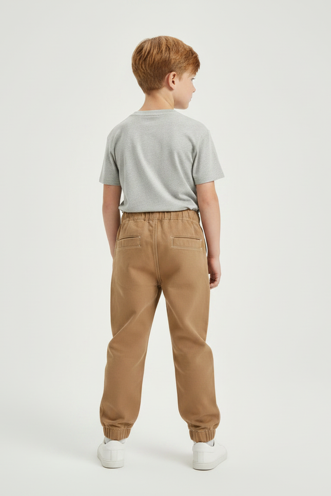 Pantalon Parachute Marron Coton Ample Garçon Décontracté - Camel - vue 2