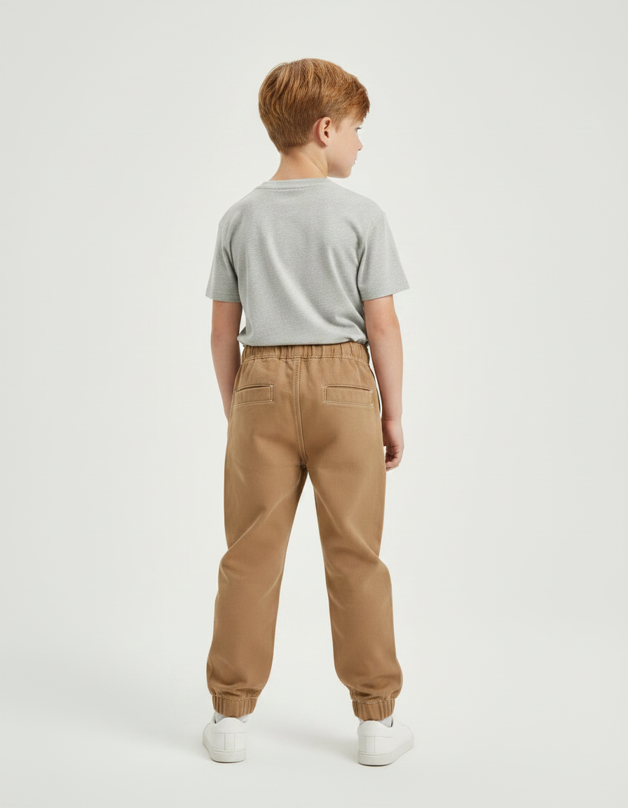 Pantalon Parachute Marron Coton Ample Garçon Décontracté - Camel - vue 2