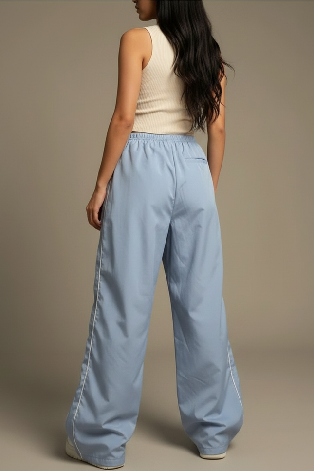 Pantalon Parachute Bleu Ciel Ample Fluide Décontracté Rayures - Polyester - vue 2