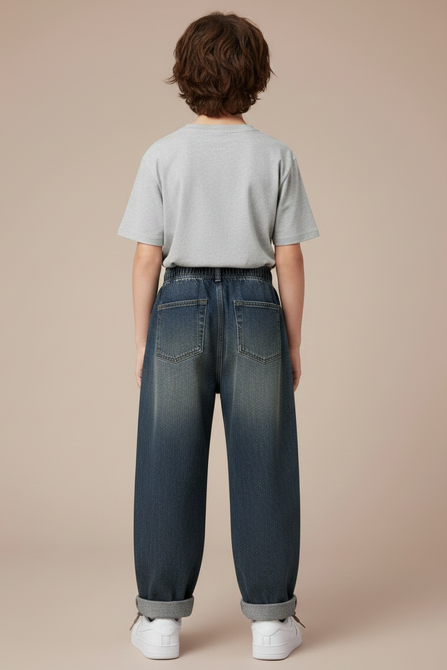 Pantalon Parachute Denim Ample Décontracté Garçon - Bleu Jean - vue 2