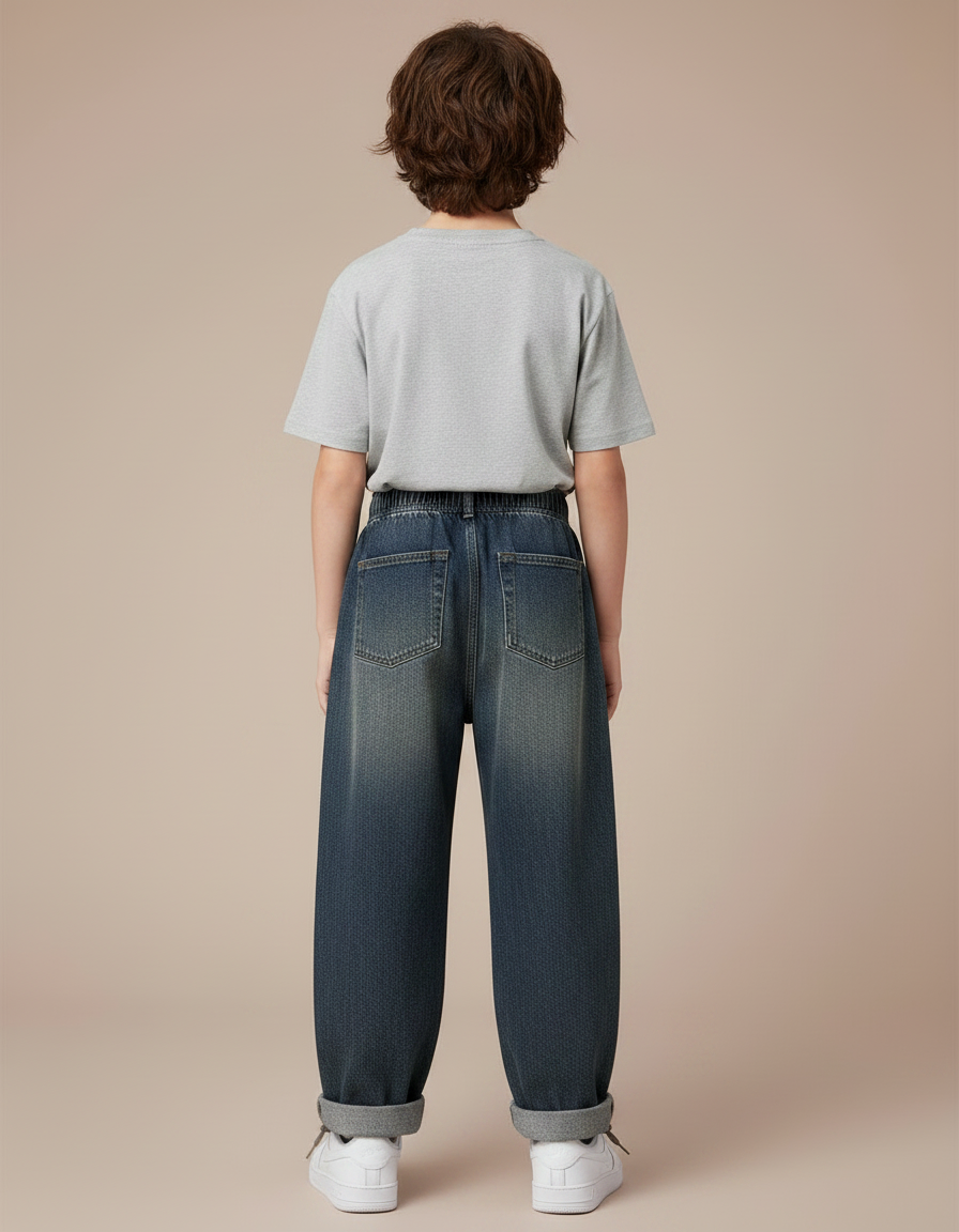 Pantalon Parachute Denim Ample Décontracté Garçon - Bleu Jean - vue 2
