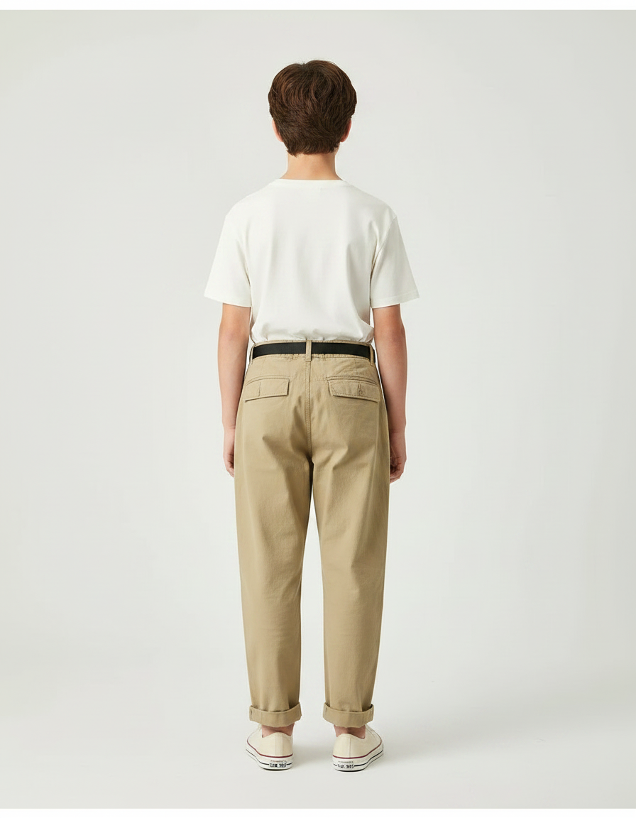 Pantalon Parachute Kaki Cargo Ceinture Métal Coton - vue 2