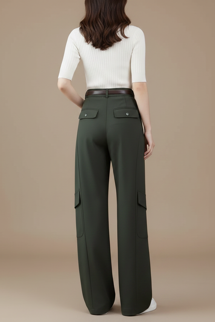 Pantalon Parachute Vert Militaire Ample Cargo Femme - Kaki Polyester - vue 2