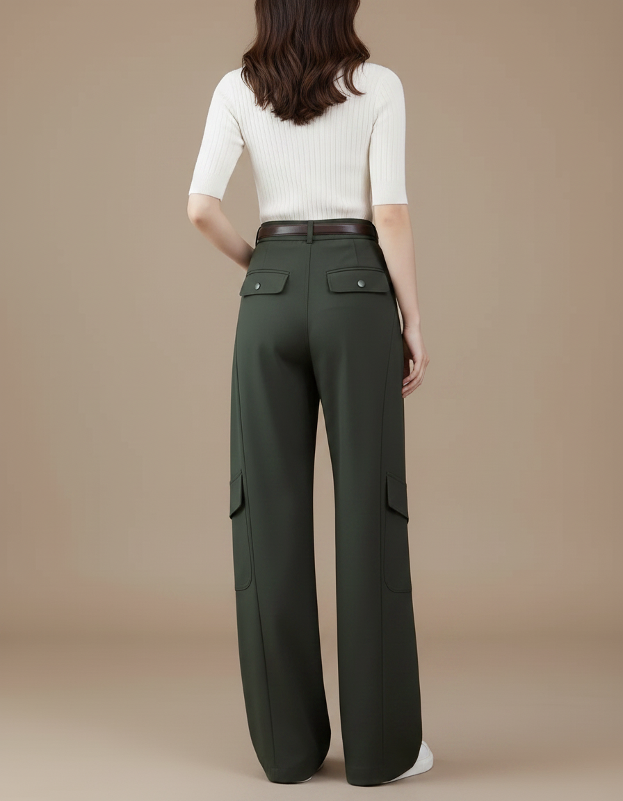 Pantalon Parachute Vert Militaire Ample Cargo Femme - Kaki Polyester - vue 2