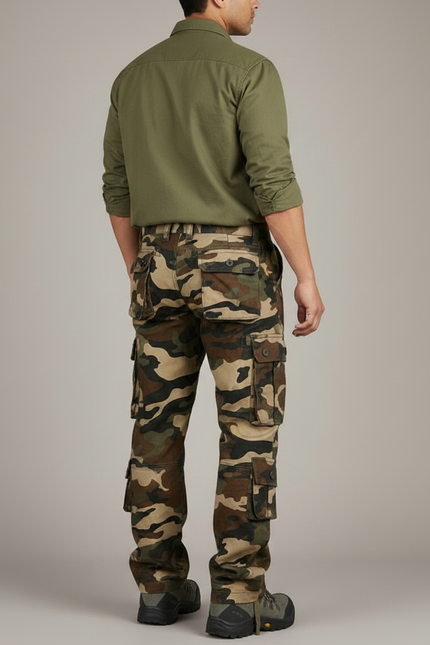 Pantalon Parachute Camouflage Militaire Cargo Ample Coton - Multicolore - vue 2