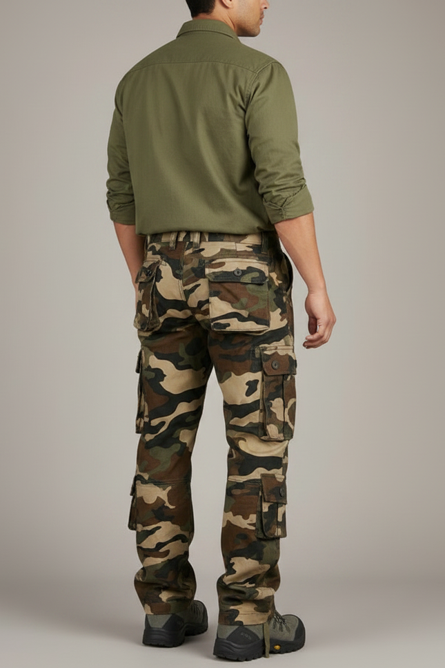 Pantalon Parachute Camouflage Militaire Cargo Ample Coton - Multicolore - vue 2